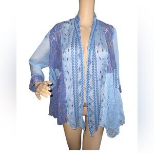 Ali Miles Sky Blue Floral Embroidered Cardigan Top